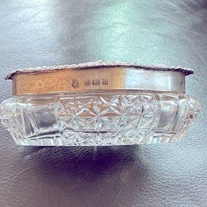 Small Antique Cut Crystal and Sterling Silver Oval Shaped Box, 1903